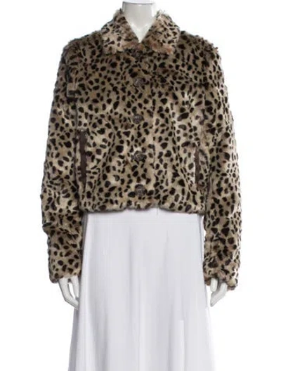 Pre-owned Mother Faux Fur Animal Print Faux Fur Coat In Brown