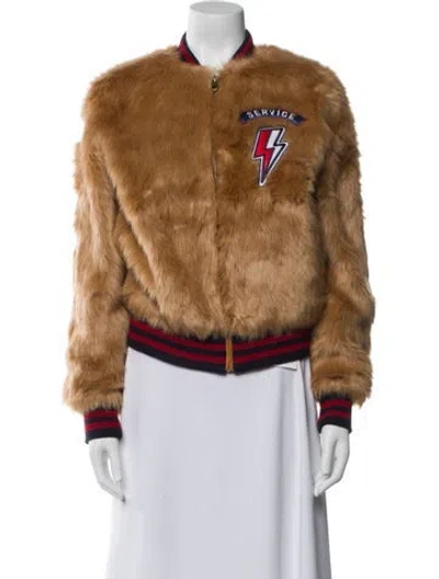 Pre-owned Mother Faux Fur Printed Bomber Jacket In Brown