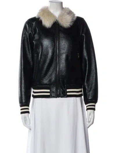 Pre-owned Mother Faux Leather Bomber Jacket In Black