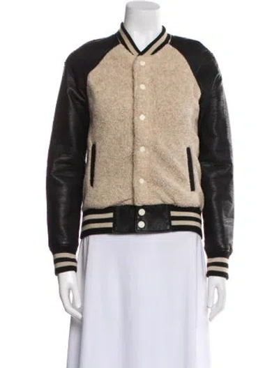 Pre-owned Mother Faux Leather Colorblock Pattern Bomber Jacket In Neutral
