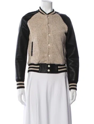 Pre-owned Mother Faux Leather Colorblock Pattern Bomber Jacket In Neutrals