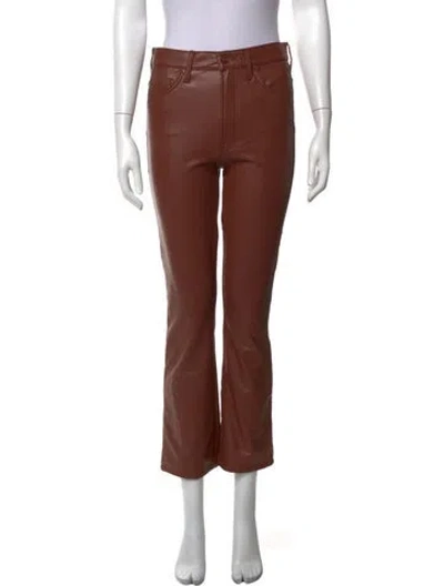 Pre-owned Mother Faux Leather Flared Pants In Brown