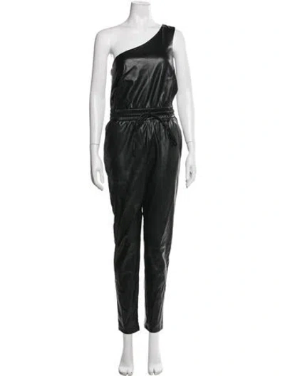 Pre-owned Mother Faux Leather One-shoulder Jumpsuit In Black