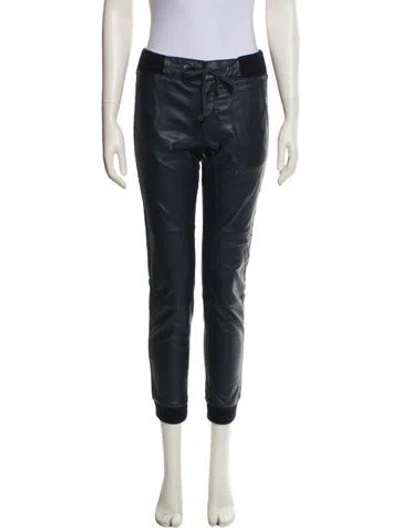 Pre-owned Mother Faux Leather Skinny Leg Pants In Blue