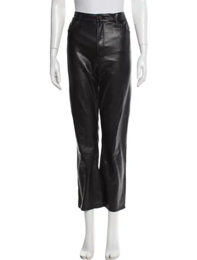 Pre-owned Mother Faux Leather Straight Leg Pants In Black