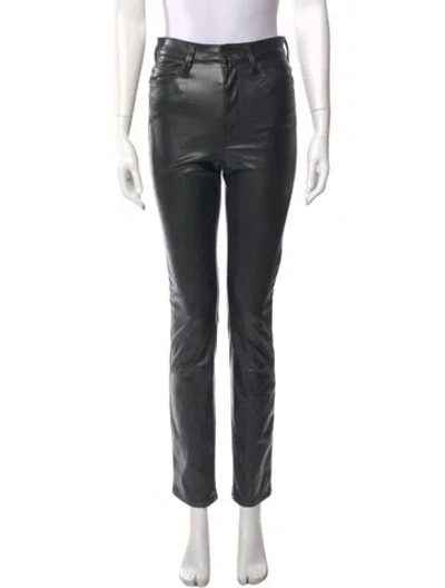 Pre-owned Mother Faux Leather Straight Leg Pants In Black
