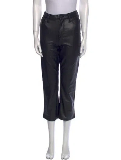 Pre-owned Mother Faux Leather Straight Leg Pants In Black