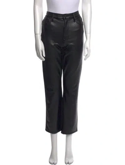 Pre-owned Mother Faux Leather Straight Leg Pants In Black