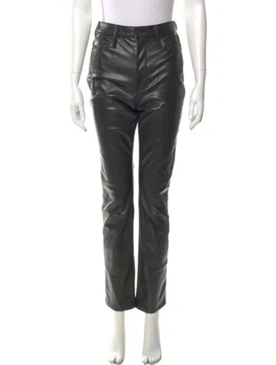 Pre-owned Mother Faux Leather Straight Leg Pants In Black
