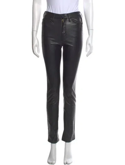 Pre-owned Mother Faux Leather Straight Leg Pants In Black