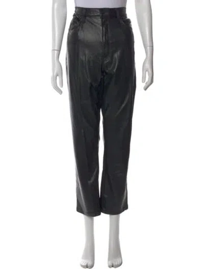 Pre-owned Mother Faux Leather Straight Leg Pants In Black