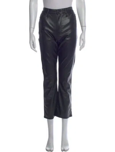 Pre-owned Mother Faux Leather Straight Leg Pants In Black