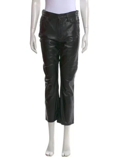 Pre-owned Mother Faux Leather Straight Leg Pants In Black