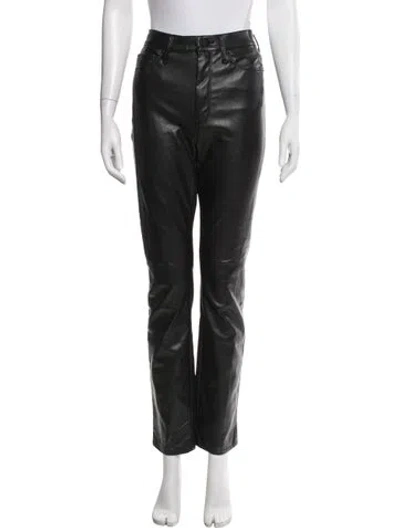 Pre-owned Mother Faux Leather Straight Leg Pants In Black
