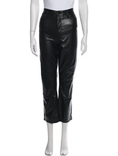 Pre-owned Mother Faux Leather Straight Leg Pants In Black