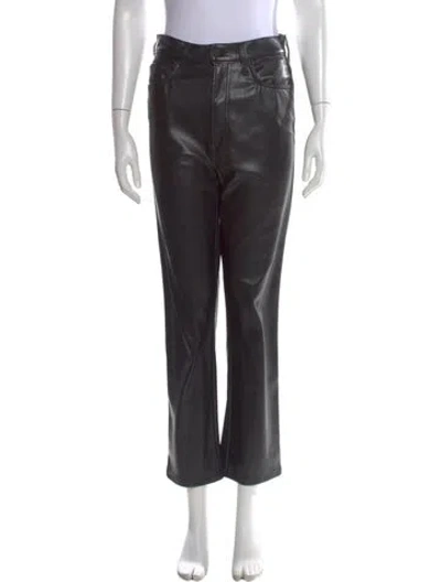Pre-owned Mother Faux Leather Straight Leg Pants In Black