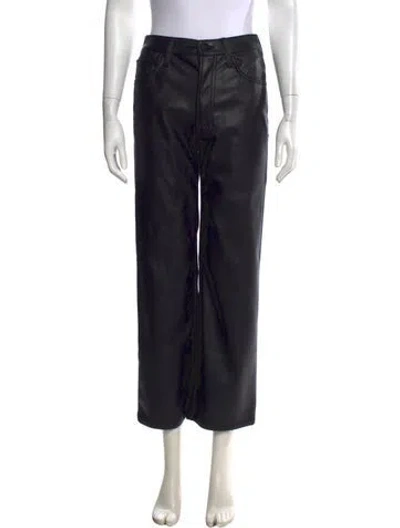 Pre-owned Mother Faux Leather Straight Leg Pants In Black