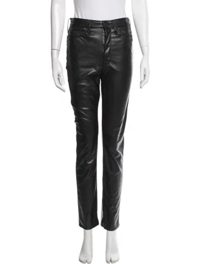 Pre-owned Mother Faux Leather Straight Leg Pants In Black