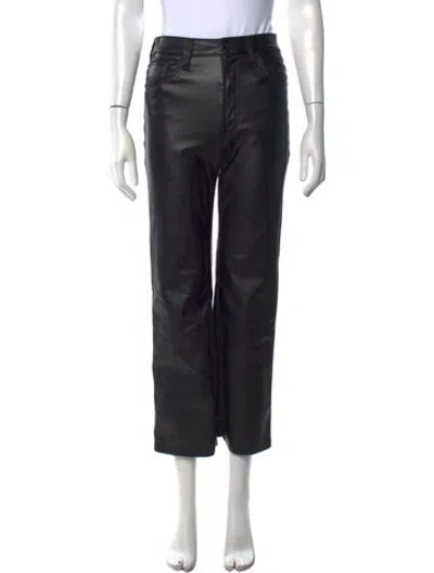 Pre-owned Mother Faux Leather Straight Leg Pants In Black