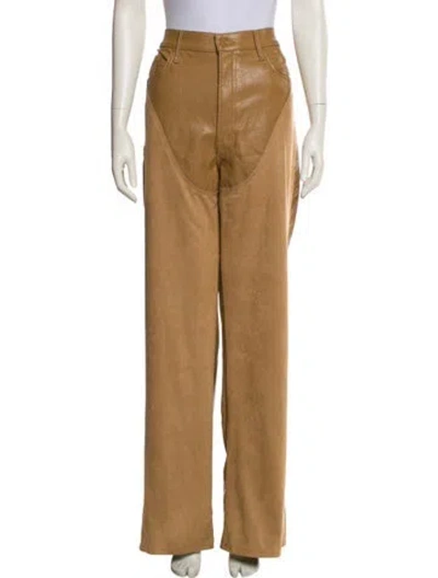 Pre-owned Mother Faux Leather Straight Leg Pants In Brown
