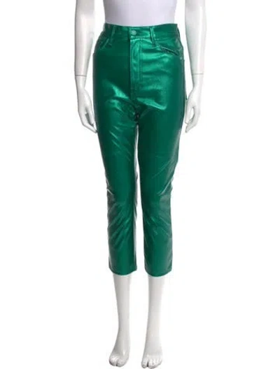 Pre-owned Mother Faux Leather Straight Leg Pants In Green