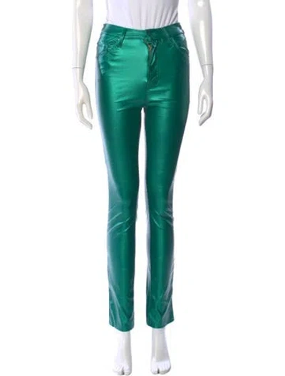 Pre-owned Mother Faux Leather Straight Leg Pants In Green