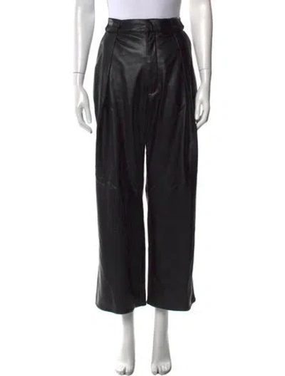 Pre-owned Mother Faux Leather Wide Leg Pants In Black