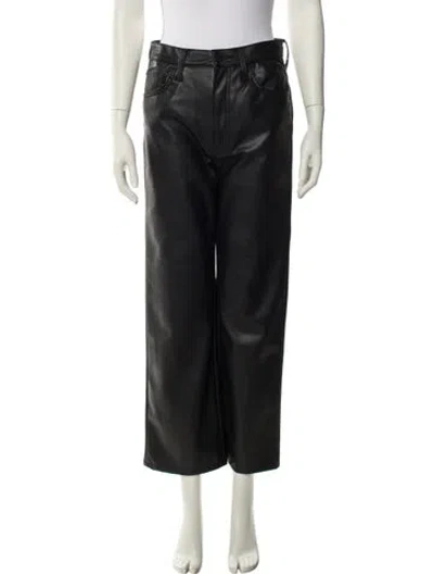 Pre-owned Mother Faux Leather Wide Leg Pants In Black