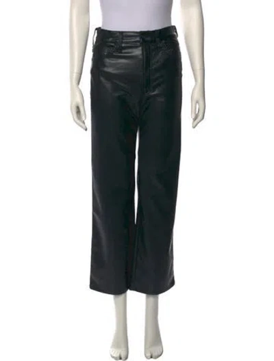Pre-owned Mother Faux Leather Wide Leg Pants In Black