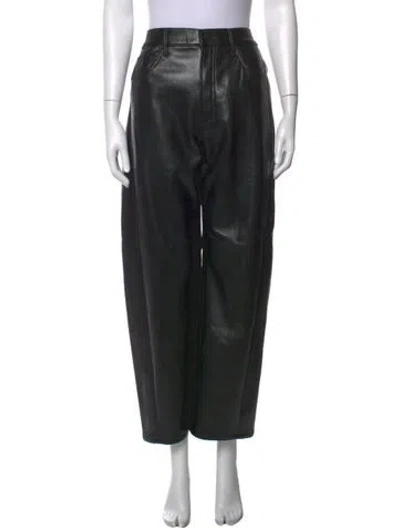 Pre-owned Mother Faux Leather Wide Leg Pants In Black