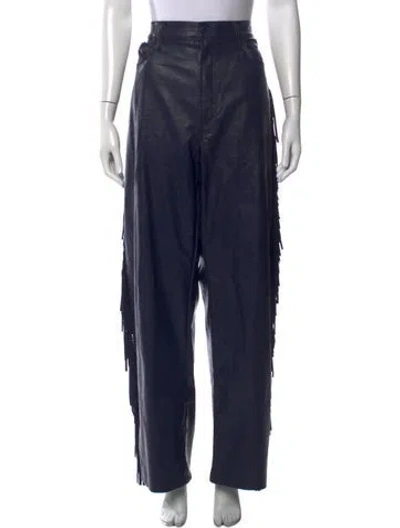 Pre-owned Mother Faux Leather Wide Leg Pants In Blue