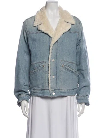 Pre-owned Mother Faux Shearling Denim Jacket In Blue