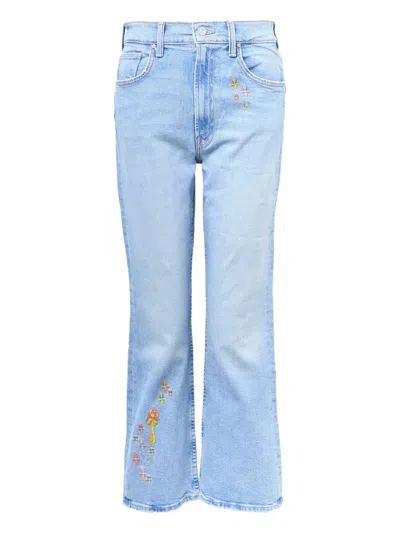 Mother Floral-embroidered The Scooter Ankle Jeans In Blue
