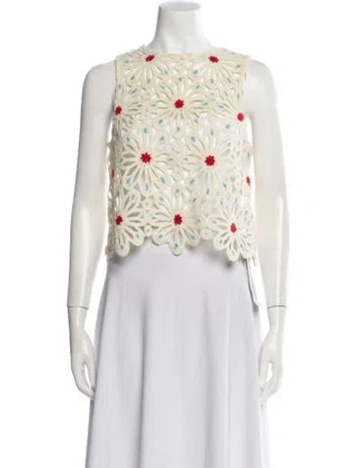 Pre-owned Mother Floral Print Bateau Neckline Crop Top In Multi