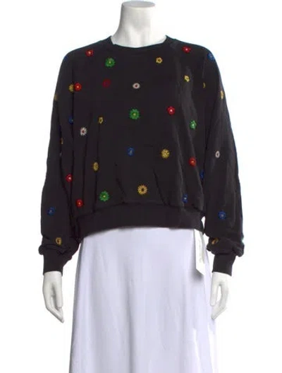 Pre-owned Mother Floral Print Crew Neck Sweatshirt In Black