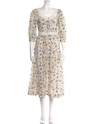 Pre-owned Mother Floral Print Midi Length Dress W/ Tags In White