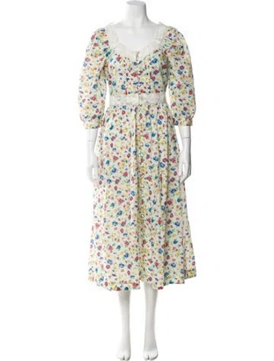 Pre-owned Mother Floral Print Midi Length Dress In White