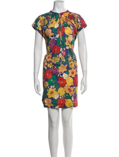 Pre-owned Mother Floral Print Mini Dress In Blue