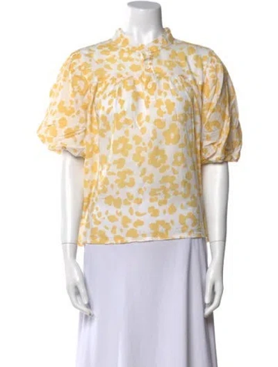 Pre-owned Mother Floral Print Mock Neck Blouse In Yellow