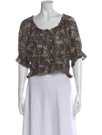 Pre-owned Mother Floral Print Scoop Neck Crop Top In Black