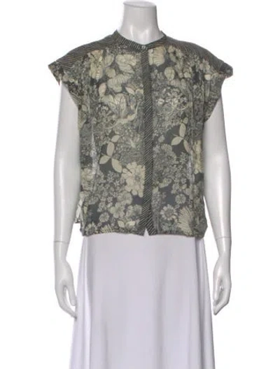 Pre-owned Mother Floral Print Short Sleeve Blouse In Blue