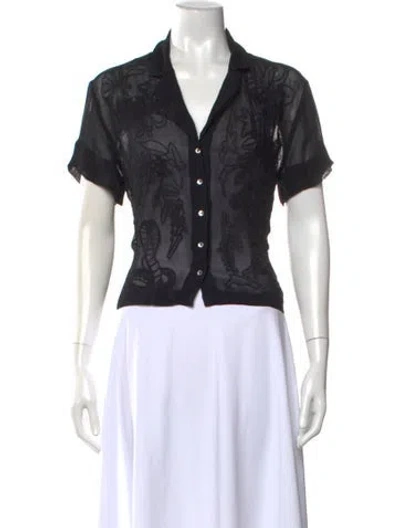 Pre-owned Mother Floral Print Short Sleeve Blouse In Gray