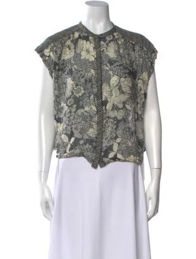 Pre-owned Mother Floral Print Short Sleeve Blouse In Green
