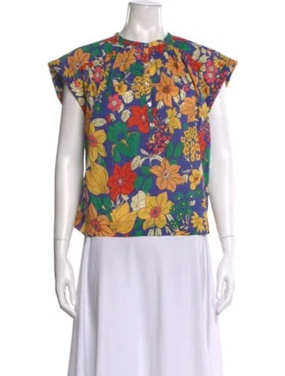 Pre-owned Mother Floral Print Short Sleeve Blouse In Purple