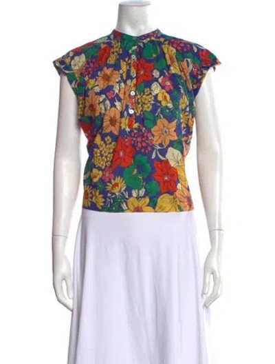 Pre-owned Mother Floral Print Short Sleeve Blouse In Purple