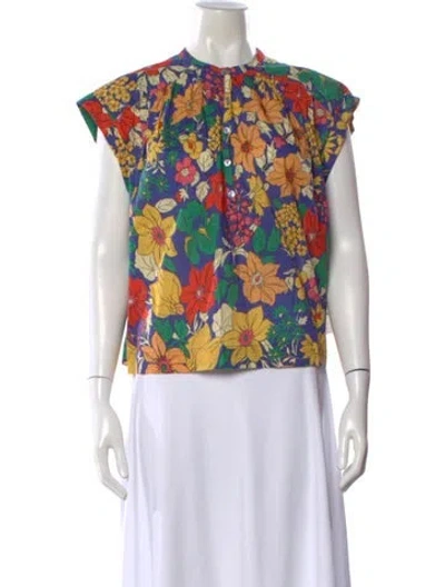 Pre-owned Mother Floral Print Short Sleeve Blouse W/ Tags In Purple
