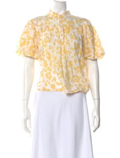 Pre-owned Mother Floral Print Short Sleeve Blouse In Yellow