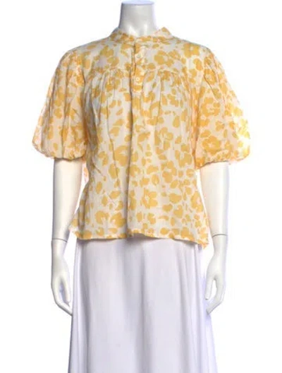 Pre-owned Mother Floral Print Short Sleeve Blouse In Yellow