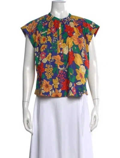 Pre-owned Mother Floral Print Short Sleeve Top In Blue