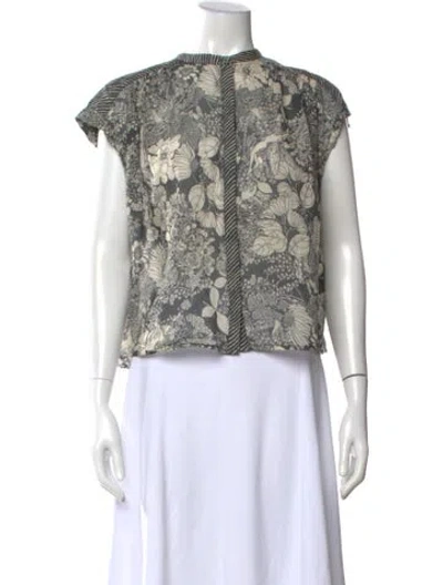 Pre-owned Mother Floral Print Short Sleeve Top In Green
